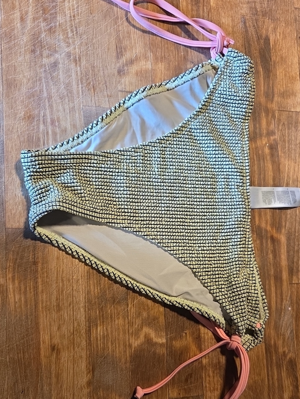 CUPSHE Women's Textured Bikini Bottom - Light Green with Pink Ties